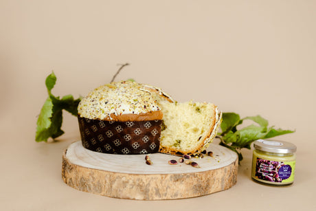 Panettone al Pistacchio 750g con Vasetto di Crema di Pistacchio siciliano 190g